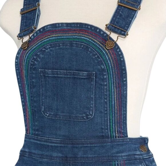 NEW Modcloth Bouncing Over The Rainbow Denim Shortalls w/ 3.5" Inseam, Size 0 - Picture 4 of 15